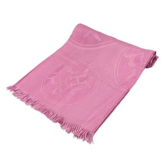Auth HERMES New Libris - Pink Cashmere Silk Scarf - Picture 1 of 6